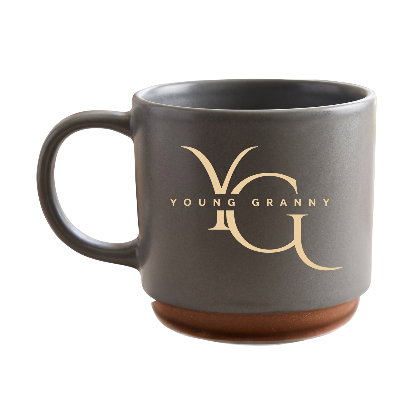 Ash mug with 'Young Granny' logo